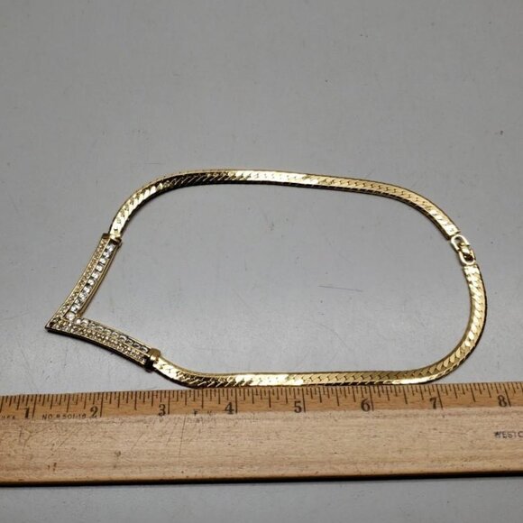 Vtg 80s Signed Christian Dior "V" Rhinestone Bulky Chain 6.5" Choker Necklace - Picture 2 of 7